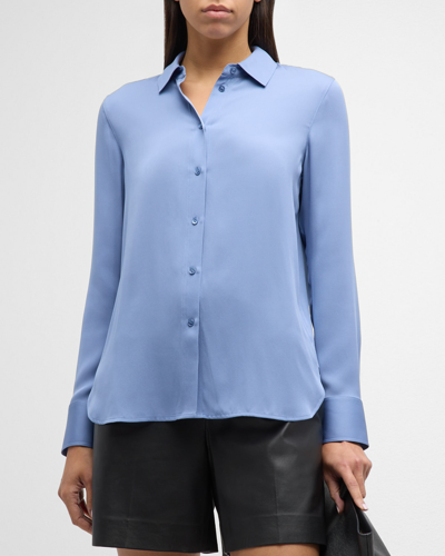 VINCE SLIM-FITTED STRETCH SILK BUTTON-FRONT BLOUSE