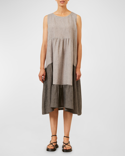 Eskandar Two-tone Tiered Pleated Sleeveless Dress In Greymix