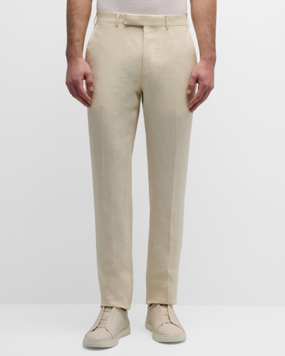 Zegna Pantalon En Oasi Lino Beige Clair