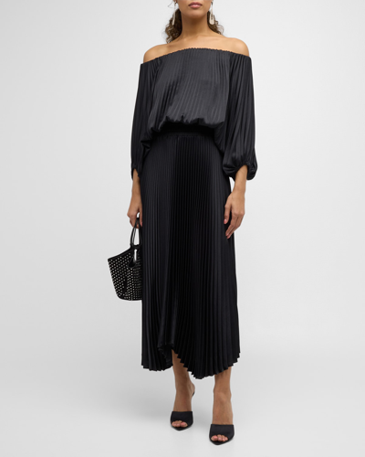 A.l.c Sienna Pleated Off-the-shoulder Midi Dress In Black