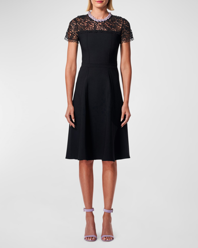 Carolina Herrera Knit Midi Dress With Lace Inset Detail In Black