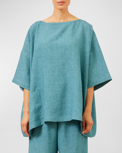 Eskandar Angle-to-front 3/4-sleeve Scoop-neck Tunic (long Length) In Darkturquoise