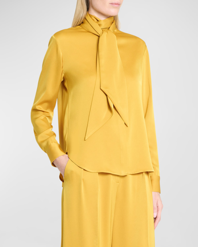 Alex Perry Bow Neck-scarf Satin Crepe Shirt In Gold