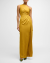 ALEX PERRY ONE-SHOULDER TWISTED SATIN CREPE COLUMN GOWN