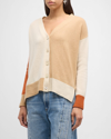 Marni Asymmetric Colorblock Cashmere Knit Cardigan In Lightwhit