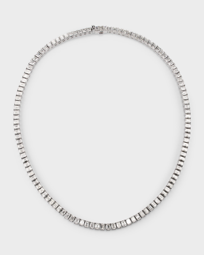 Neiman Marcus Diamonds 18k White Gold Baguette Diamond Tennis Necklace In Metallic