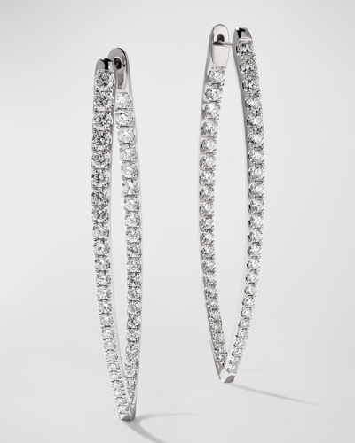 Memoire 18k White Gold Diamond V-shape Hoop Earrings In Metallic