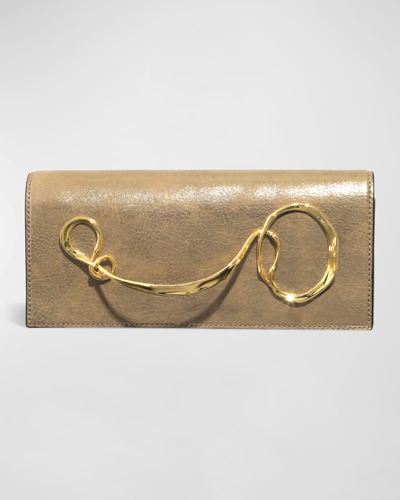 Alexis Bittar Twisted Metallic Leather Clutch Bag In Antique Gold/gold