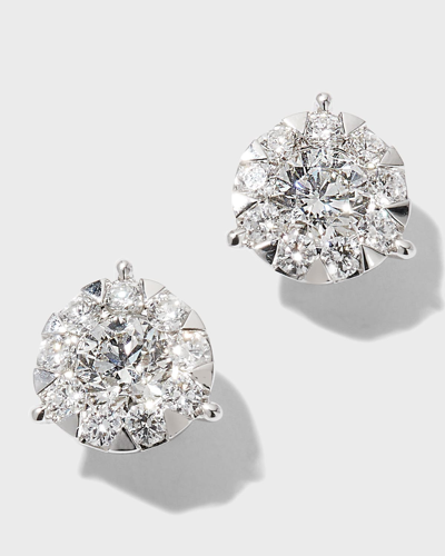 Memoire White Gold Bouquet 3-prong Diamond Stud Earrings In Metallic