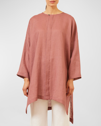 Eskandar Wide Longer-back Bound Neck Shirt (very Long Length) With Slits In Darkpink