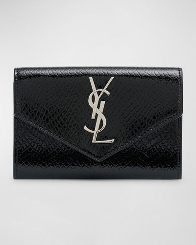 Saint Laurent Small Ysl Flap Wallet In Python-embossed Leather In Black