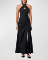 CAROLINA HERRERA GATHERED HALTER MIDI DRESS