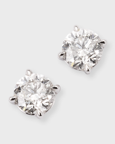 Memoire 18k White Gold Diamond 4 Prong Stud Earrings In Metallic