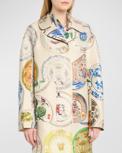 Libertine Chelsea Plates Printed Overcoat In Cremu