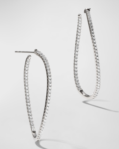 Memoire 18kwg Medium Diamond Pave Twist Hoop Earrings In Metallic