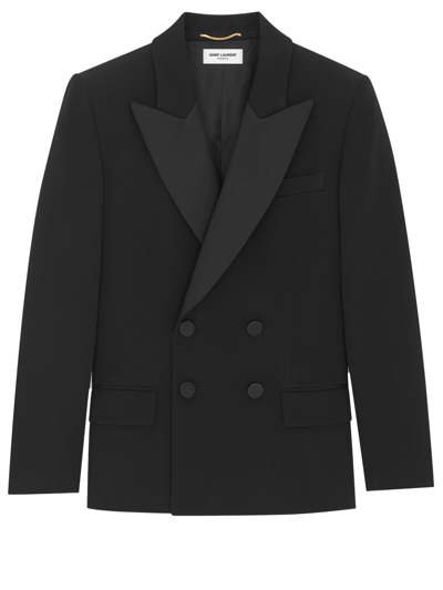 Saint Laurent Tuxedo Jacket In Grain De Poudre In Black