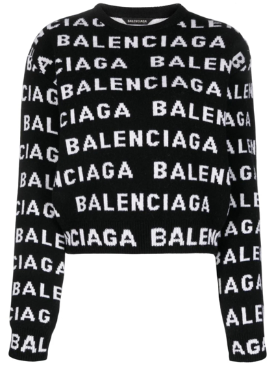 Balenciaga Logo Wool Sweater In Black