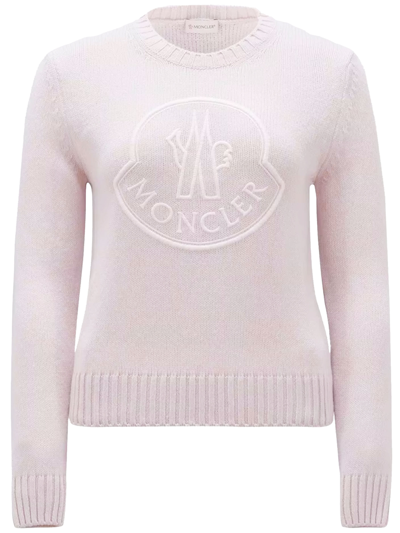 Moncler Logo Embroidered Knit Sweater In Pink
