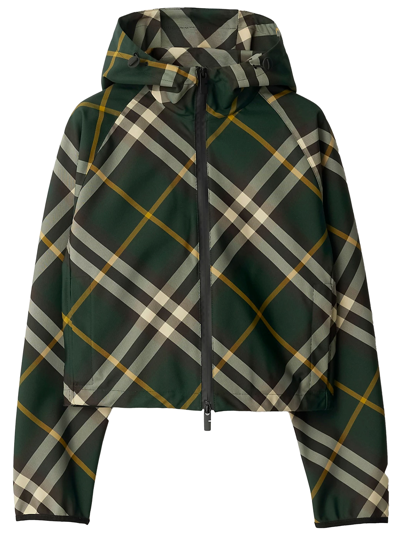 Burberry Check-pattern Zip-up Jacket In Verde