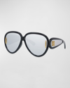 Loewe Anagram Mirrored Acetate Round Sunglasses In Black