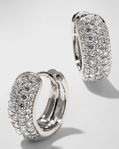 Memoire 18k White Gold 5-row Diamond Huggie Hoop Earrings In Metallic