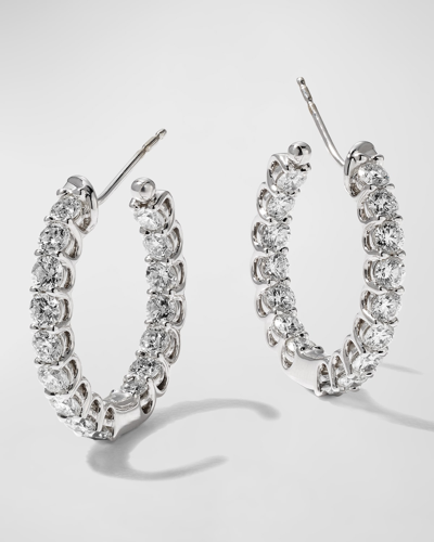 Memoire 18k White Gold Diamond U-basket Hoop Earrings In Metallic