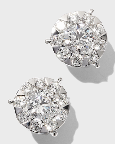 Memoire White Gold Diamond Bouquet 3-prong Stud Earrings In Metallic