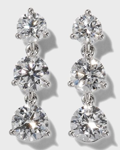 Memoire 18k White Gold 3-diamond Drop Earrings In Metallic