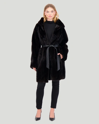 Gorski Mink Short Coat, Leather Belt In Black