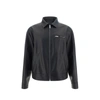 Prada Triangle-logo Leather Bomber Jacket In Black