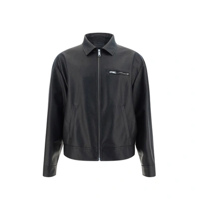 Prada Zip Up Leather Jacket In Grey