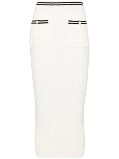 Alessandra Rich Striped Cable-knit Cotton Midi Skirt In White