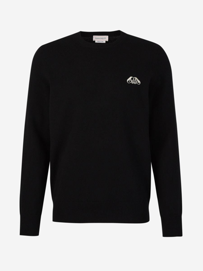 Alexander Mcqueen Cashmere Logo Sweater In Negre