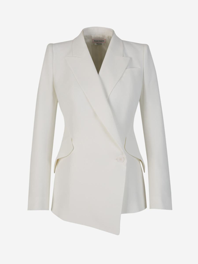 Alexander Mcqueen White Single-breasted Asymmetrical Blazer In Light Ivory