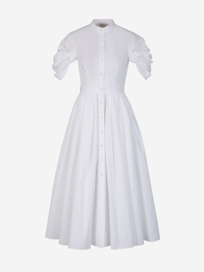 Alexander Mcqueen Draped Cotton Dress In Blanc