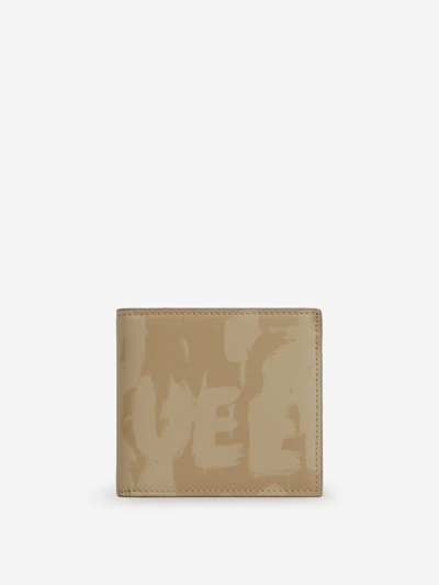 Alexander Mcqueen Printed Leather Wallet In Taupe