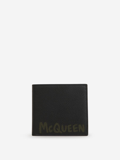 Alexander Mcqueen Printed Leather Wallet In Negre