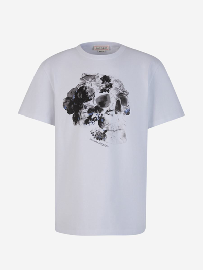 Alexander Mcqueen Skull Cotton T-shirt In Blanc