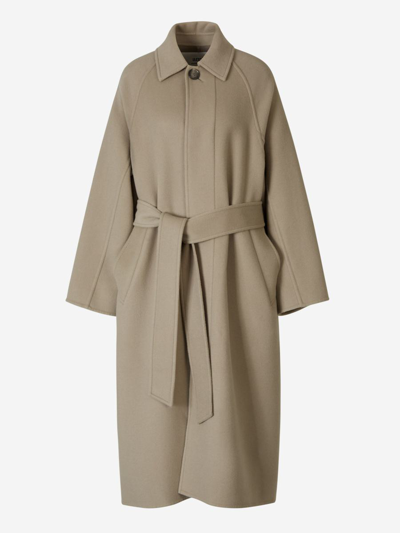 Ami Alexandre Mattiussi Ami Paris Wool Belt Coat In Taupe