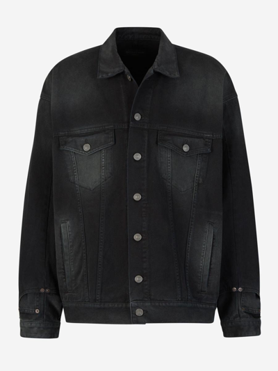 Balenciaga Black Deconstructed Denim Jacket In Sunbleached Black