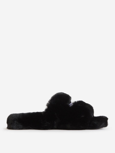 Balenciaga Furry Slide Sandals In Negre