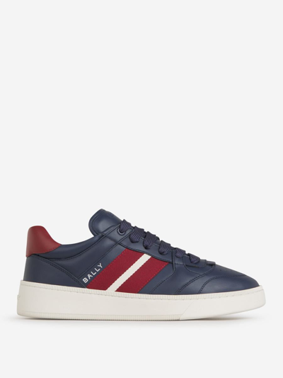 Bally Striped Leather Sneakers In Blau Nit