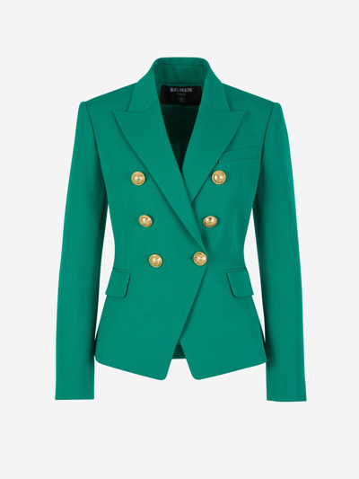 Balmain Buttons Wool Blazer In Verd Turquesa