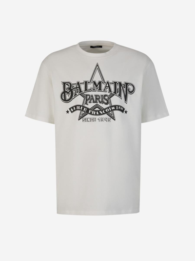Balmain Cotton Printed T-shirt In Blanc