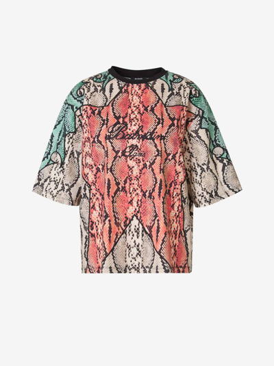 Balmain Snake Print Round Neck T In Orange