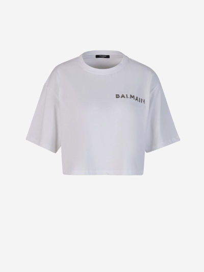 Balmain Logo Cotton T-shirt In Blanc