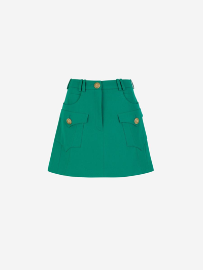 Balmain Mini Wool Skirt In Verd Turquesa