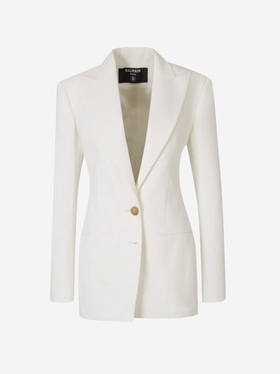 Balmain Viscose Plain Blazer In Blanc