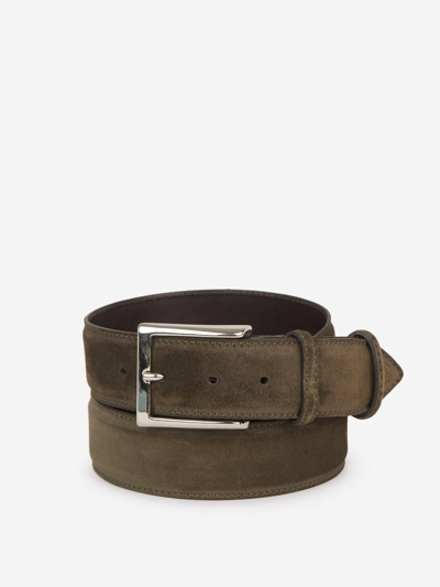 Bontoni Suede Leather Belt In Marró Fosc