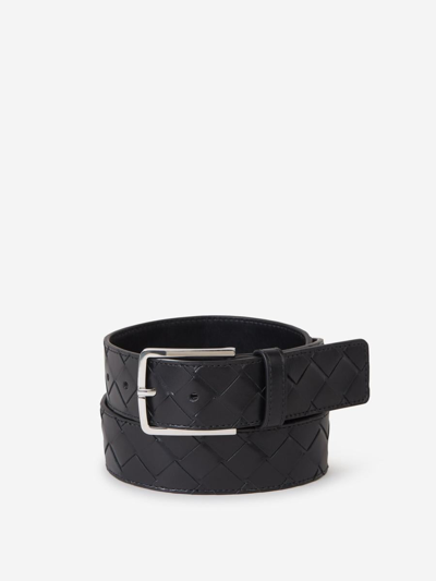 Bottega Veneta Intrecciato Leather Belt In Negre